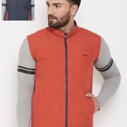 Adobe Men Blue & Rust Orange Colourblocked Reversible Bomber-image-44
