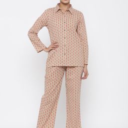Jaipur Kurti Women Beige & Pink Printed Night suit-picture-13