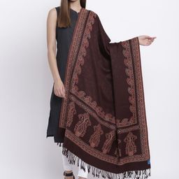 HK colours of fashion Women Coffee Brown Woven Design Shawl-picture-37