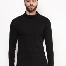 Hypernation Men Black Solid Turtle Neck T-shirt-image-54