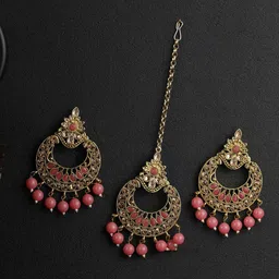 Priyaasi Gold-Plated Pink Kundan Stone Studded Maang Tika-image-44