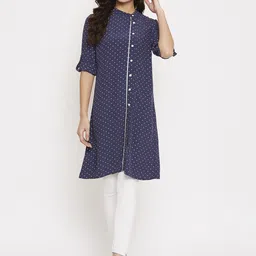 Ruhaans Women Navy Blue & White Printed Tunic-image-68