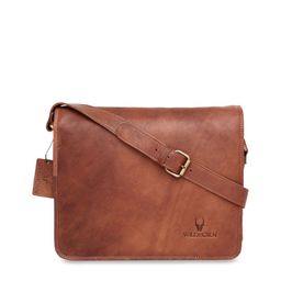 WildHorn Men Tan Brown Textured Genuine Leather Messenger Bag-image-60