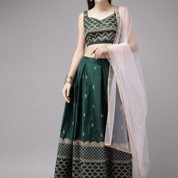 DIVASTRI Green Embroidered Ready to Wear Lehenga & Blouse With Dupatta-picture-27