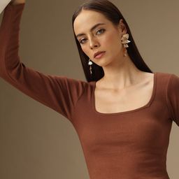 Chemistry Long Sleeves Square Neck Ribbed Fitted Top-picture-37