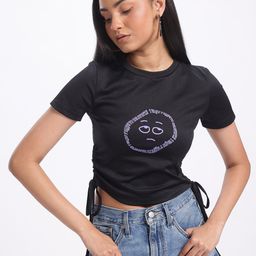 glitchez Untangled Ties Typography Print Crop Fitted Top-image-14