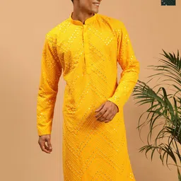 VASTRAMAY Men's Pack of 2 Georgette Mirror Work Kurta-image-26