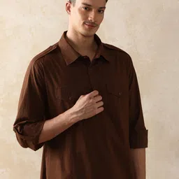 Moara Shirt Collar Pure Cotton Solid Pathani Kurta-picture-5