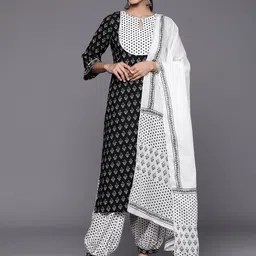 Libas Women Black Ethnic Motifs Yoke Design Regular Gotta Patti Pure Cotton Kurta with Salwar & With Dupatta-29