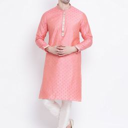 Sanwara Men Pink & Silver-Coloured Woven Design Straight Kurta-image-76
