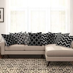 SEJ by Nisha Gupta Black & White Set of 10 Printed 16'' x 16'' Square Cushion Covers-46