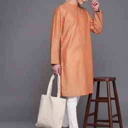Fabindia Men Linen Cotton Mandarin Collar Straight Kurta-picture-22