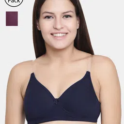 Floret Navy Blue & Burgundy Solid Non-Wired Lightly Padded T-shirt Bra F20560-image-49