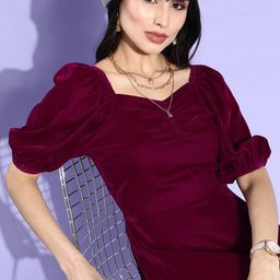 Style Quotient Women Maroon Solid Velvet Dress-image-64