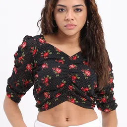 SZN Women Floral Printed Georgette Crop Top-picture-7