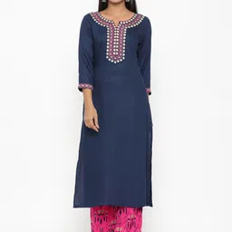 RANGMAYEE Women Navy Blue & Pink Embroidered Kurta with Palazzos-image-37