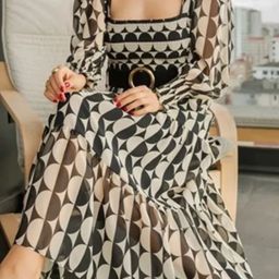 TRENBEE Women Geometric Printed Fit & Flare Midi Dress-image-14