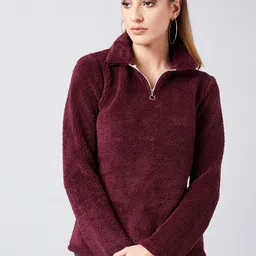 Athena Women Burgundy Solid Sweatshirt-picture-43