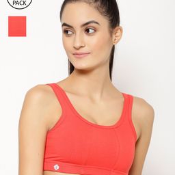 Floret Pack Of 2 Orange Solid Non-Padded Non-Wired Medium Support Sports Bra T3068-picture-14