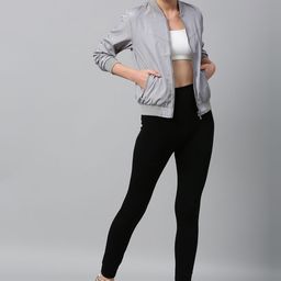 HRX by Hrithik Roshan Women Grey Solid Bomber Jacket-image-95