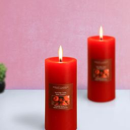 HOSLEY Red Set of 2 Apple Cinnamon Aromatic Pillar Candles-44
