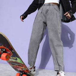 The Roadster Life Co. Ash Grey High-Rise Slouchy Fit Color Me Up Denims Pure Cotton Jeans-image-2