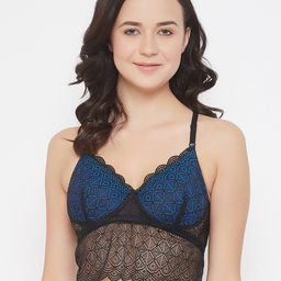 Clovia Black & Blue Lace Lightly-Padded & Non-Wired Bralette BR1572R13-image-1