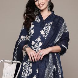Readiprint Fashions Floral Printed Sequinned Pure Cotton Kurta Set-image-2