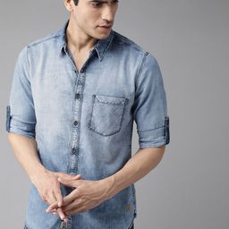 Roadster Men Blue Regular Fit Denim Washed Casual Shirt-image-63