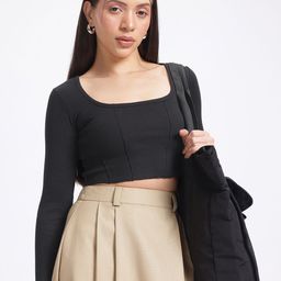 glitchez Ribbed Edge Upturn Stitch Crop Top-image-98