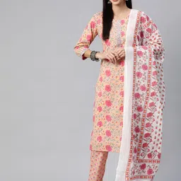Readiprint Fashions Women Floral Printed Mirror Work Cotton Kurta with Palazzos & Dupatta-picture-13