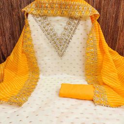 HERE&NOW Floral Embroidered Chanderi Silk Unstitched Dress Material-image-88