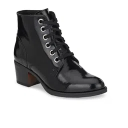 Delize Women Black Solid Leather High-Top Block Heeled Boots-13