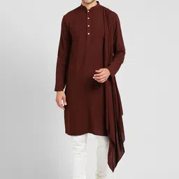 KISAH Men Brown & Off-White Solid Kurta with Churidar-25