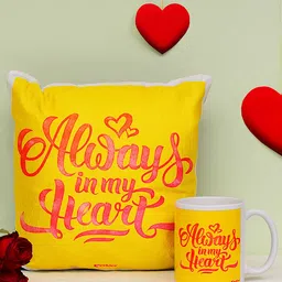 Archies Yellow Printed Quotation Mug & Cushion Set-36
