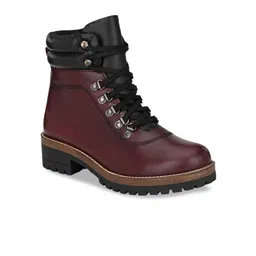 Delize Women Burgundy Solid Leather High-Top Flat Boots-19