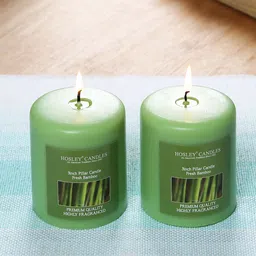 HOSLEY Set of 2 Green Fresh Bamboo Fragranced Wax Pillar Candles-image-48