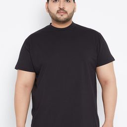 bigbanana Plus Size Men Black Solid Round Neck T-shirt-image-76