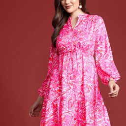 all about you Printed Cinched Waist A-Line Dress-image-45