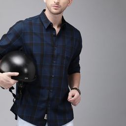 Roadster Men Navy Blue & Black Checked Cotton Sustainable Casual Shirt-image-72