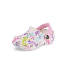 Yellow Bee Girls White & Pink Printed Rubber Clogs-48