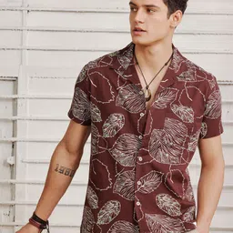 Red Flame Floral Printed Pure Cotton Casual Shirt-image-20