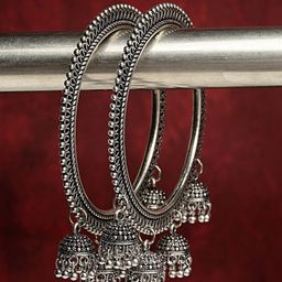 Anouk Women Set of 2 Silver-Toned German Silver Oxidised Bangles-11