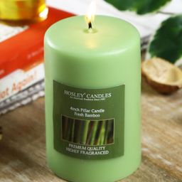 HOSLEY Green Fresh Bamboo Fragranced Wax Pillar Candle-image-3
