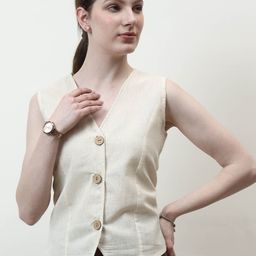 Athena Immutable Women Solid V-Neck Linen Top-image-58