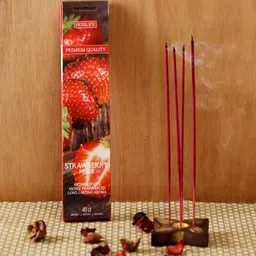 HOSLEY Set of 240 Red Strawberry Scented Incense Sticks with Wooden Holder-27