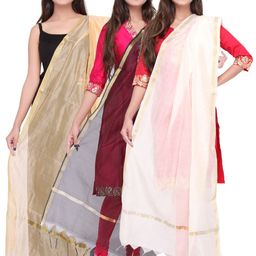 Dupatta Bazaar Pack of 3 Self-Checked Art Silk Dupattas-image-5