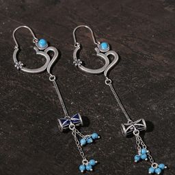 Voylla Silver Plated Blue Contemporary Drop Earrings-19