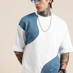 HERE&NOW Relaxed Fit Self Design Textured Pure Cotton T-shirt-image-35