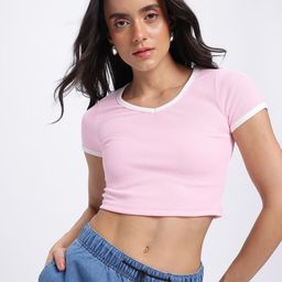 glitchez Delicate Ribs V-Neck Crop Fitted Top-image-81